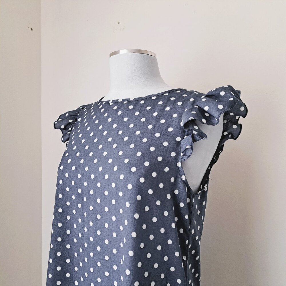 Women's Tunic Dress Polka Dots Blue/White Color Only Measurements - Picture 4 of 9